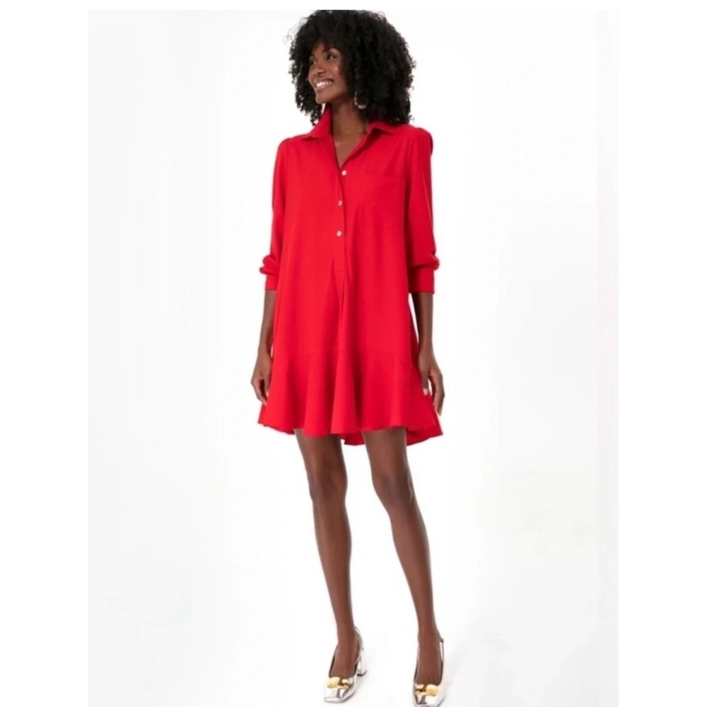 Tuckernuck Callahan Crepe Dress Red Size L Flounce Hem Long Sleeve Mini Y23002T